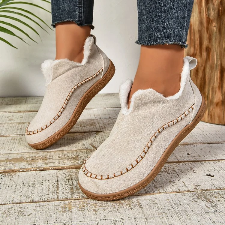 Damen Thermo‑Mokassin‑Slipper mit hohem Schaftkragen, handgenähter Ziernaht und flexibler Profilsohle Drune