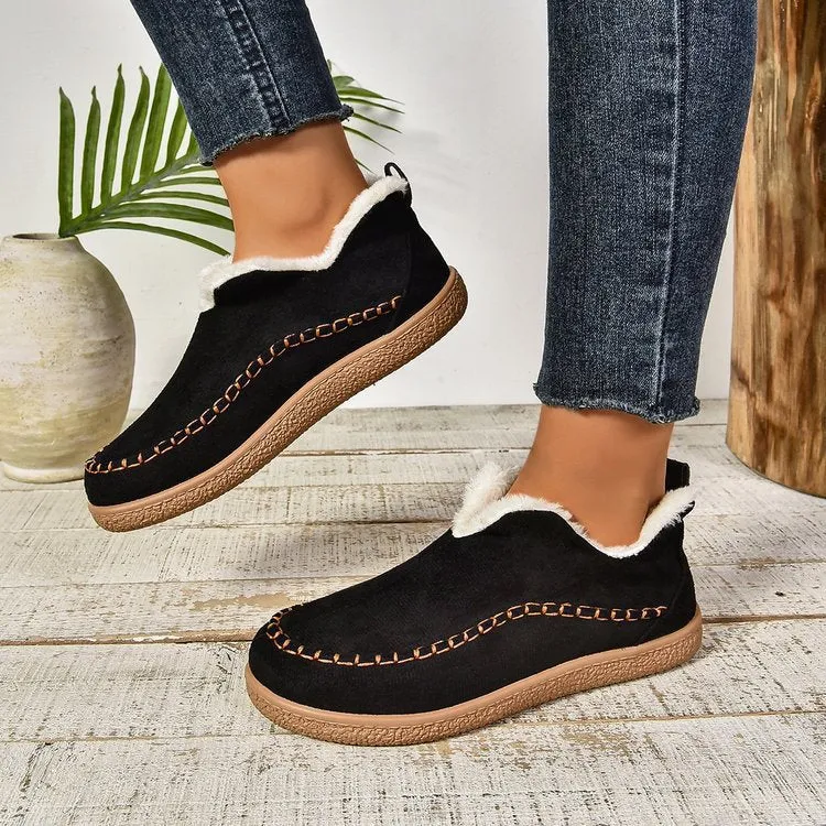 Damen Thermo‑Mokassin‑Slipper mit hohem Schaftkragen, handgenähter Ziernaht und flexibler Profilsohle Drune