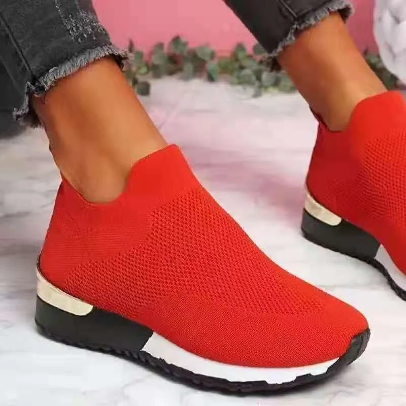 Damen Strick‑Sock‑Sneaker mit elastischem Einstieg, profilierter Plateausohle und Metallic‑Fersendetail Drune