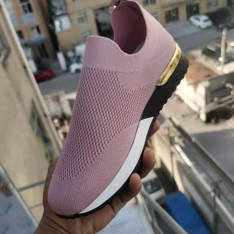 Damen Strick‑Sock‑Sneaker mit elastischem Einstieg, profilierter Plateausohle und Metallic‑Fersendetail Drune