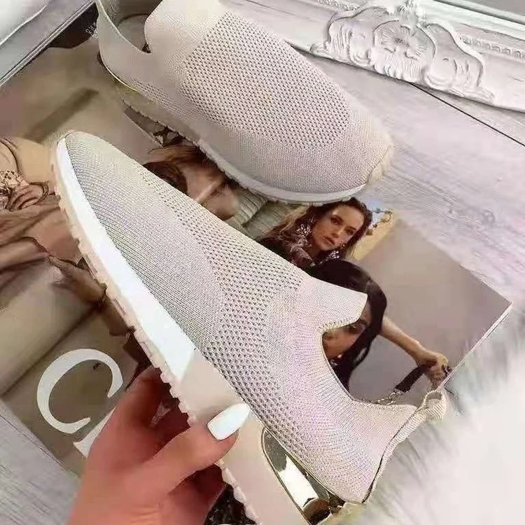 Damen Strick‑Sock‑Sneaker mit elastischem Einstieg, profilierter Plateausohle und Metallic‑Fersendetail Drune