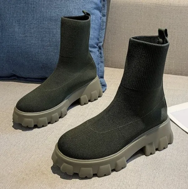 Damen Strick‑Sock‑Boots mit markanter Profil‑Gummisohle Drune