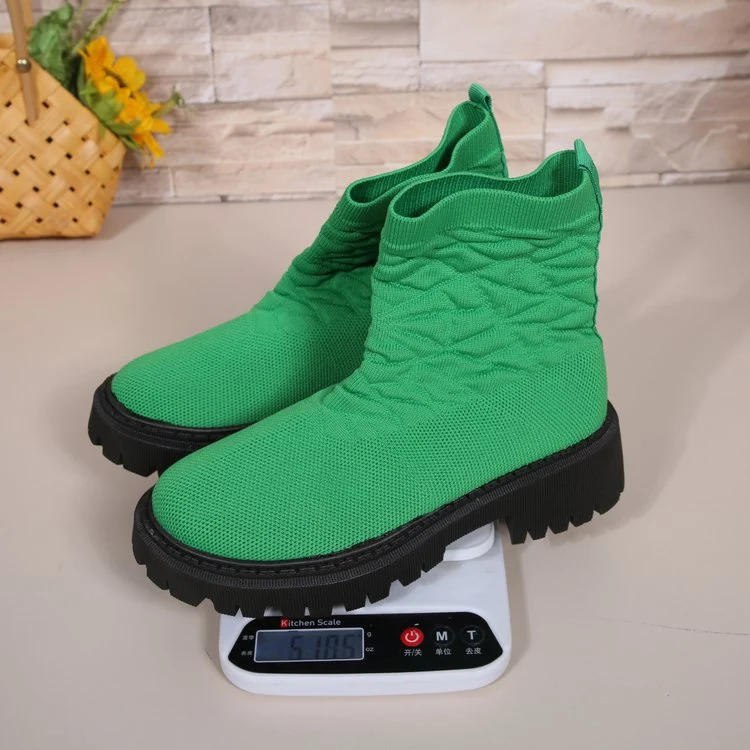 Damen Strick‑Sock‑Boots mit elastischem Schaft und grober Lug‑Sohle Drune