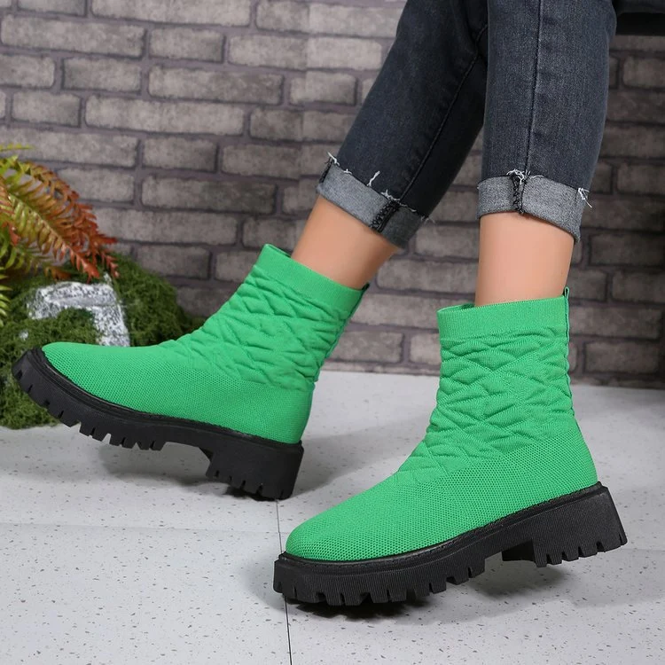 Damen Strick‑Sock‑Boots mit elastischem Schaft und grober Lug‑Sohle Drune