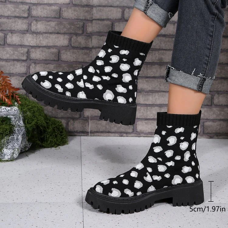 Damen Strick‑Sock‑Boots mit elastischem Schaft und grober Lug‑Sohle Drune