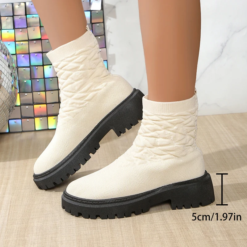 Damen Strick‑Sock‑Boots mit elastischem Schaft und grober Lug‑Sohle Drune