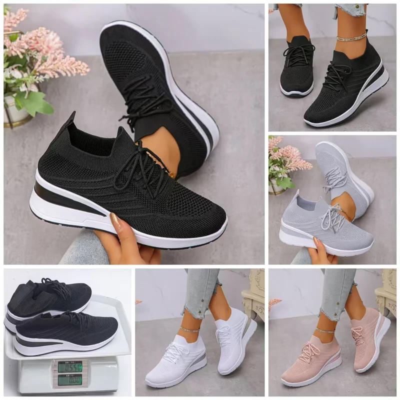 Damen Strick-Sneaker mit elastischem Schaft, gepolsterter Komfortsohle und leichtem Keil Drune