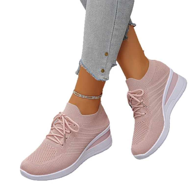 Damen Strick-Sneaker mit elastischem Schaft, gepolsterter Komfortsohle und leichtem Keil Drune