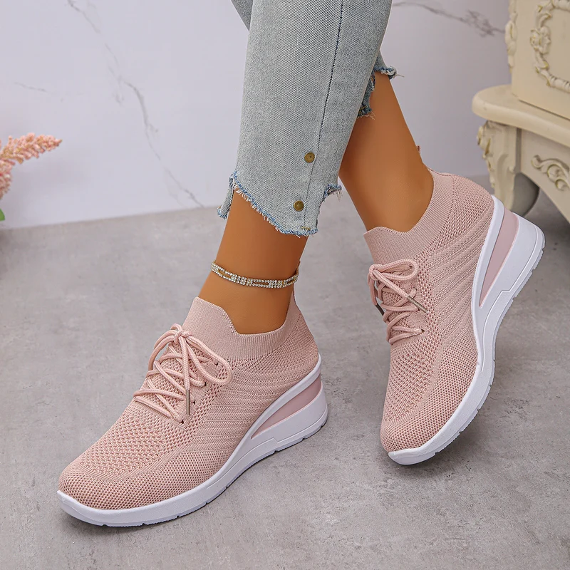 Damen Strick-Sneaker mit elastischem Schaft, gepolsterter Komfortsohle und leichtem Keil Drune