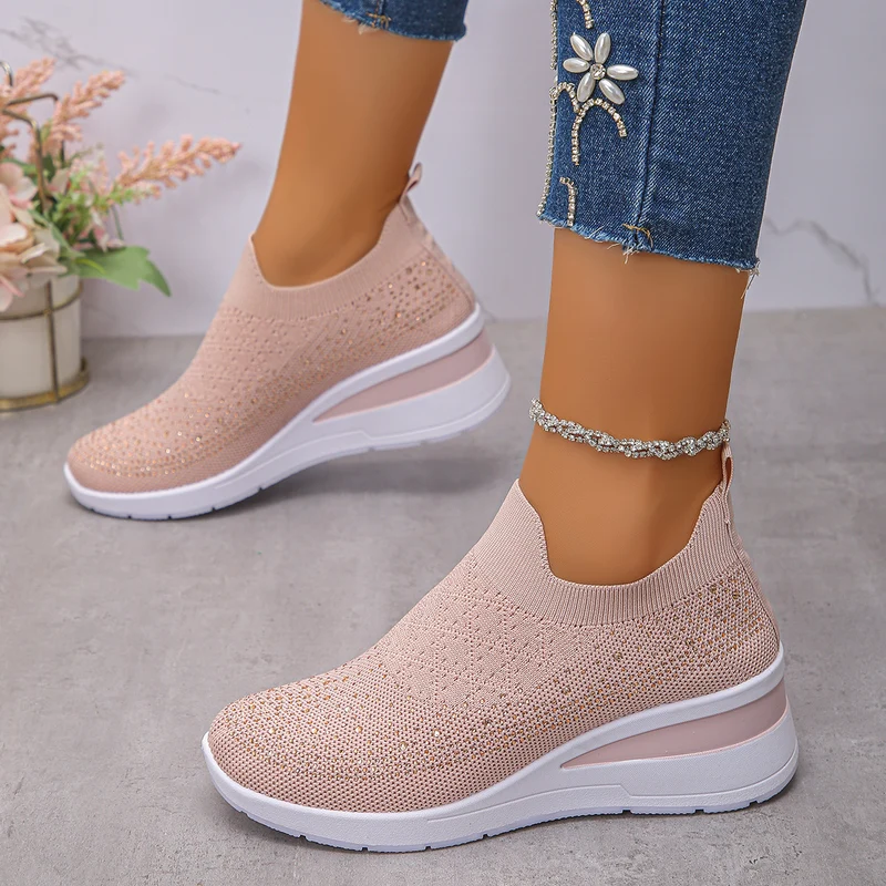 Damen Strick‑Slip‑On‑Sneaker mit verstecktem Keil und Glitzerapplikation Drune