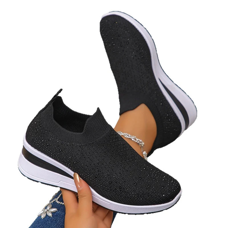 Damen Strick‑Slip‑On‑Sneaker mit verstecktem Keil und Glitzerapplikation Drune
