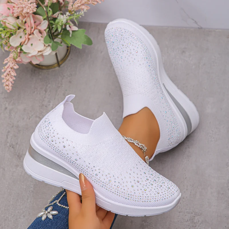 Damen Strick‑Slip‑On‑Sneaker mit verstecktem Keil und Glitzerapplikation Drune