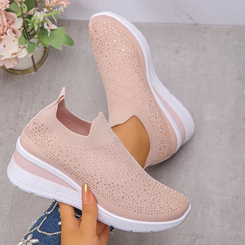 Damen Strick‑Slip‑On‑Sneaker mit verstecktem Keil und Glitzerapplikation Drune