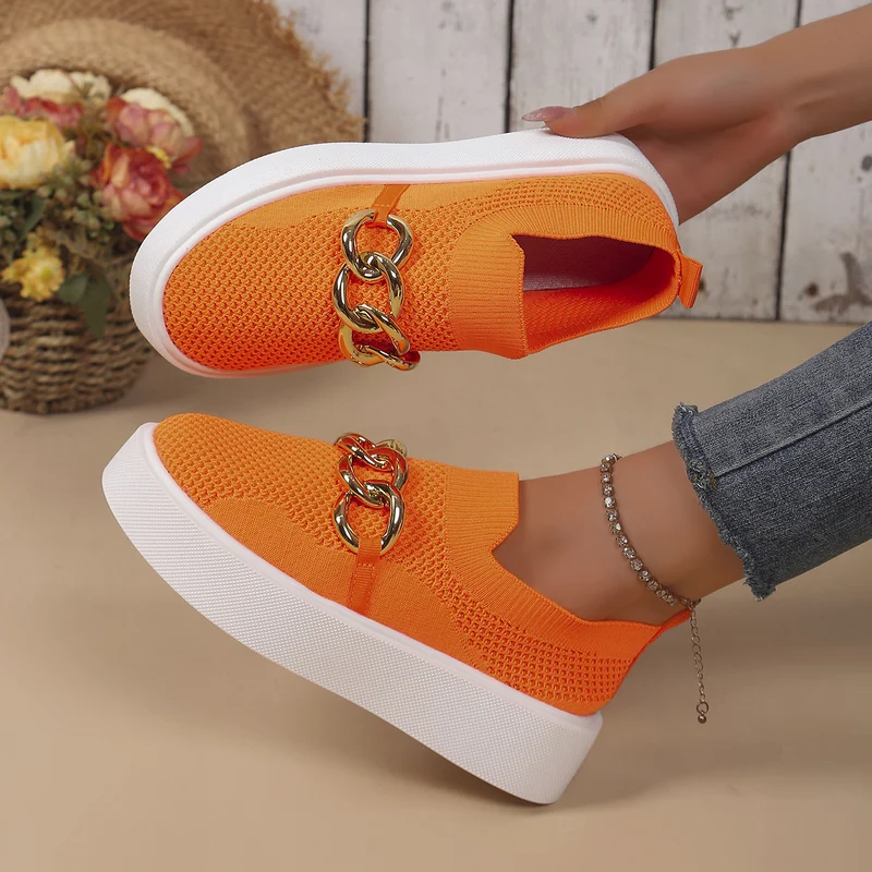 Damen Strick‑Slip‑On Sneaker mit Plateau‑Sohle und auffälliger Metallkettendeko Drune