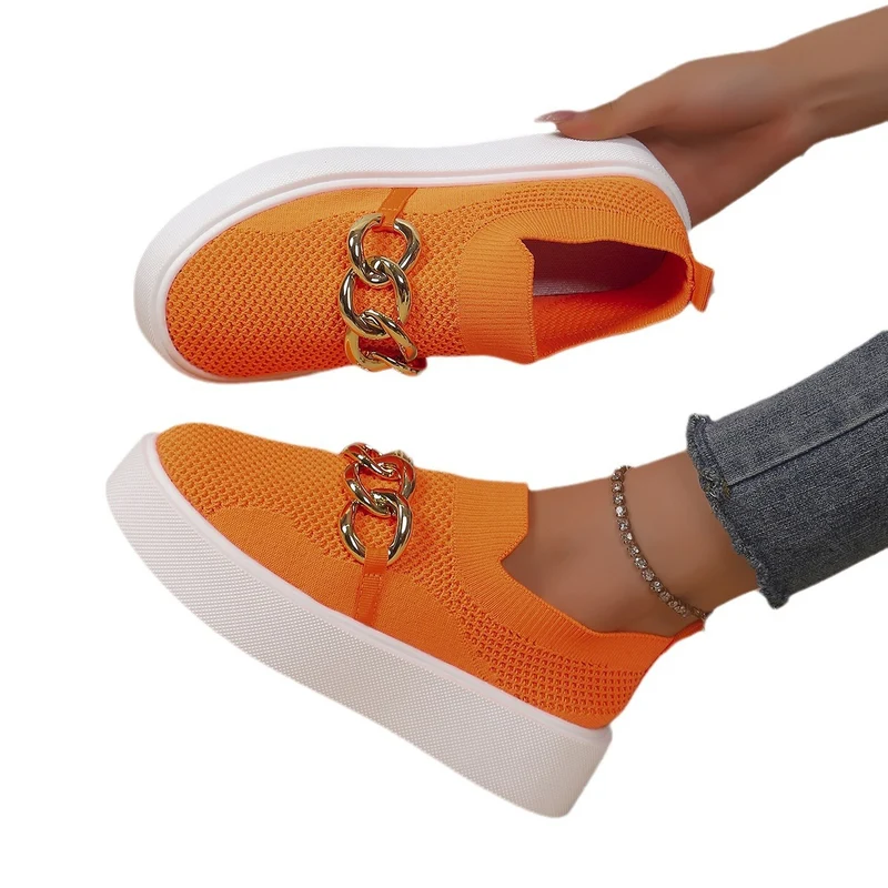 Damen Strick‑Slip‑On Sneaker mit Plateau‑Sohle und auffälliger Metallkettendeko Drune
