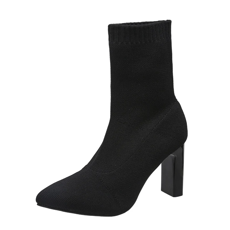 Damen Stretch‑Sock‑Boots mit gestricktem Schaft und konischem Blockabsatz Drune