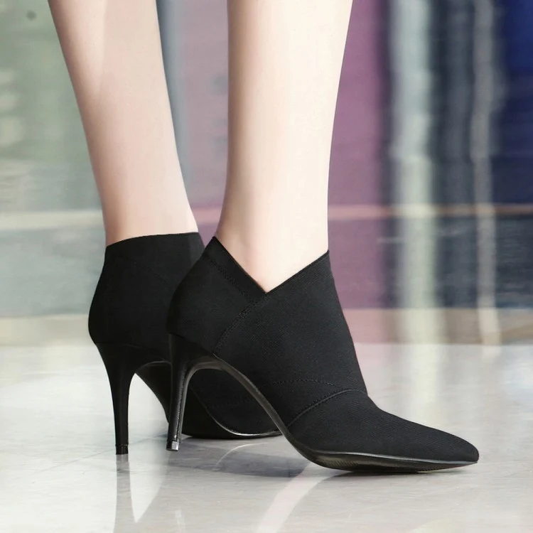 Damen spitze Knöchelstiefelette mit Canvas-Obermaterial und mittelhohem Stiletto-Absatz Drune