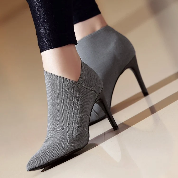 Damen spitze Knöchelstiefelette mit Canvas-Obermaterial und mittelhohem Stiletto-Absatz Drune