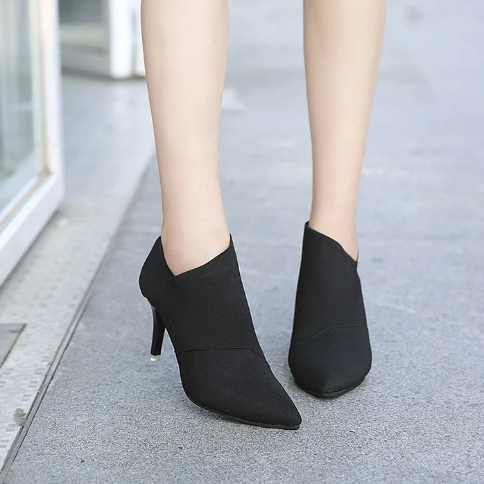 Damen spitze Knöchelstiefelette mit Canvas-Obermaterial und mittelhohem Stiletto-Absatz Drune