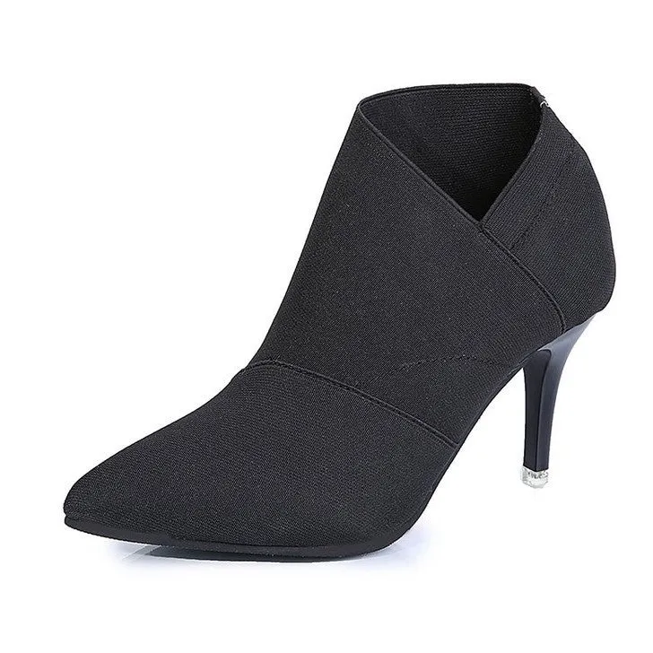 Damen spitze Knöchelstiefelette mit Canvas-Obermaterial und mittelhohem Stiletto-Absatz Drune