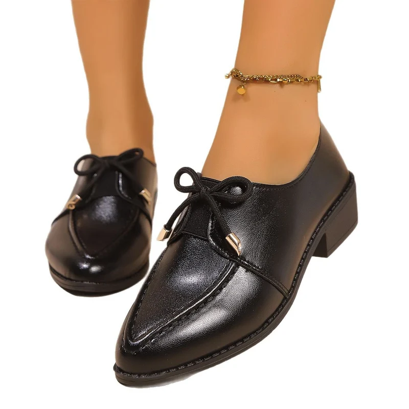 Damen Spitz zulaufende Loafer mit dekorativer Satin-Schleife und flachem Blockabsatz Drune