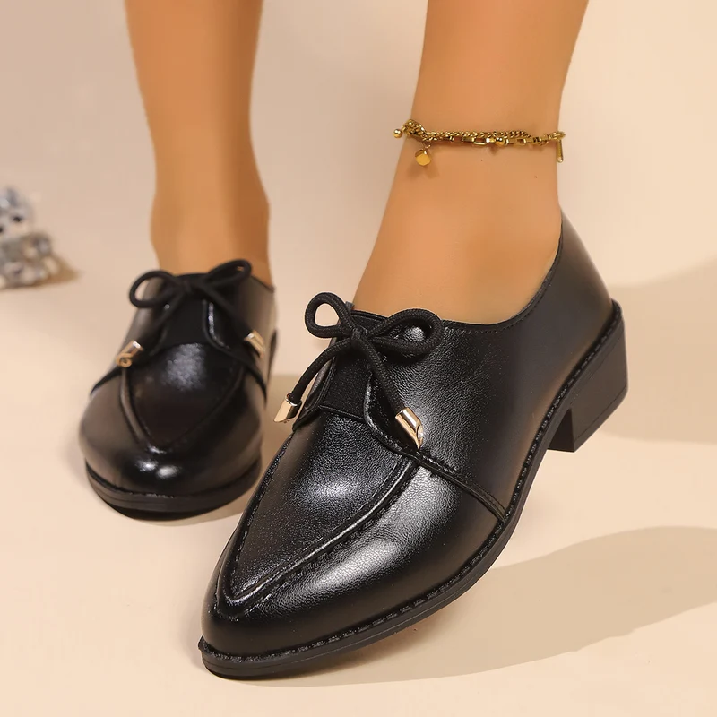 Damen Spitz zulaufende Loafer mit dekorativer Satin-Schleife und flachem Blockabsatz Drune
