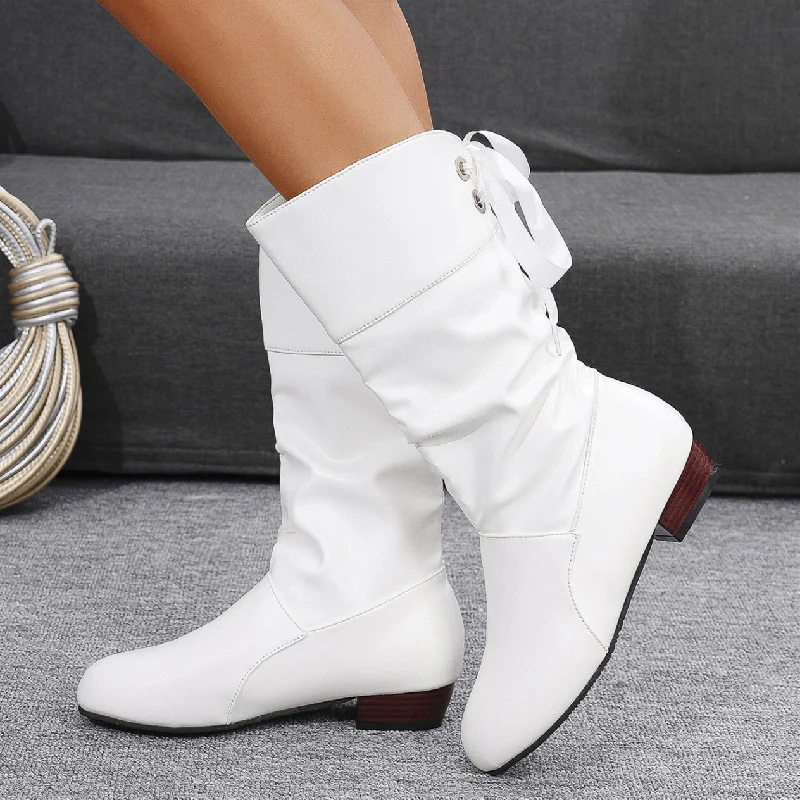 Damen Slouch-Stiefel mit niedrigem Blockabsatz und weichem Kunstlederschaft Drune