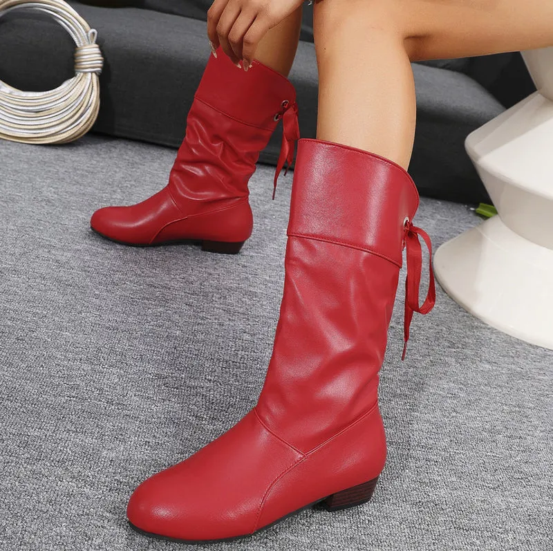 Damen Slouch-Stiefel mit niedrigem Blockabsatz und weichem Kunstlederschaft Drune
