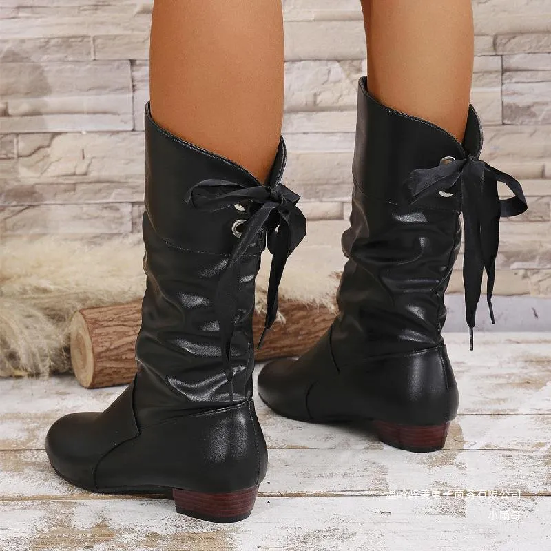 Damen Slouch-Stiefel mit niedrigem Blockabsatz und weichem Kunstlederschaft Drune