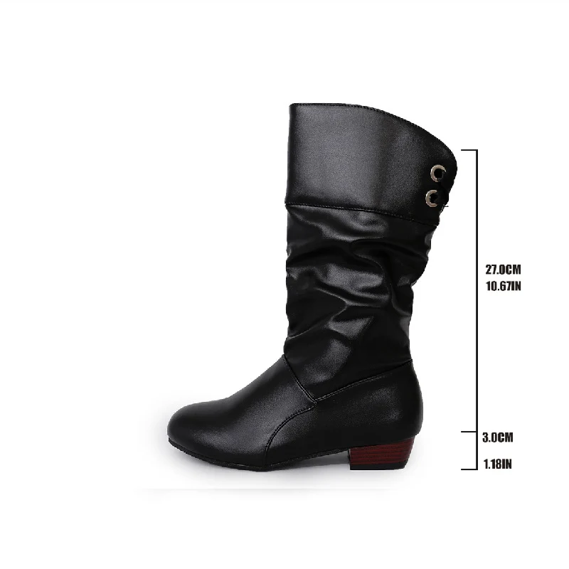 Damen Slouch-Stiefel mit niedrigem Blockabsatz und weichem Kunstlederschaft Drune