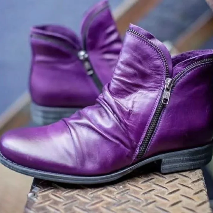 Damen Slouch‑Ankleboots mit dekorativem Reißverschluss und niedrigem Blockabsatz Drune