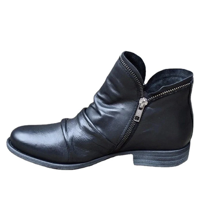 Damen Slouch‑Ankleboots mit dekorativem Reißverschluss und niedrigem Blockabsatz Drune