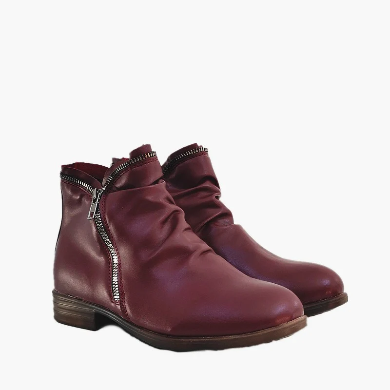 Damen Slouch‑Ankleboots mit dekorativem Reißverschluss und niedrigem Blockabsatz Drune