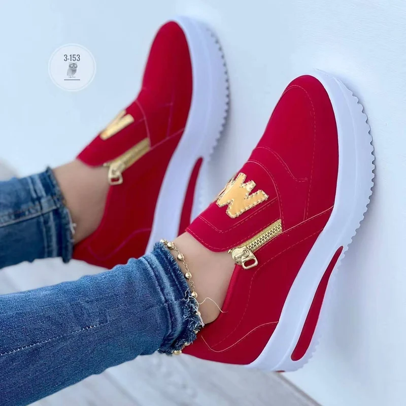 Damen Slip‑On Plateau‑Sneaker im Mokassin‑Look mit goldener Zipper‑Applikation Drune
