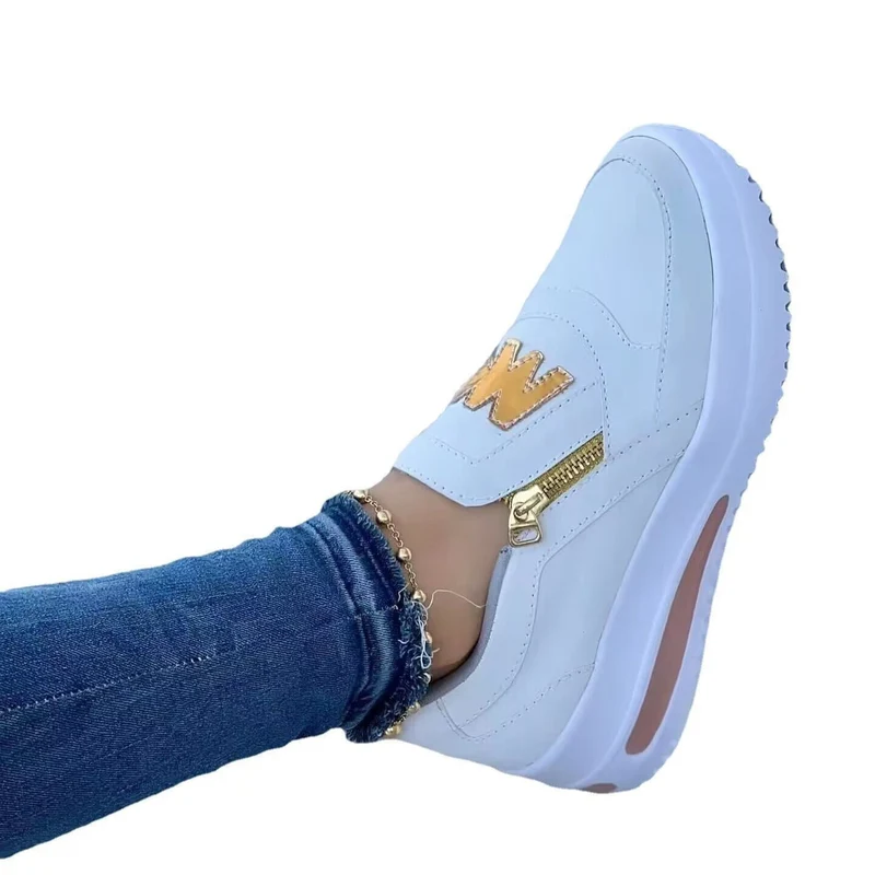 Damen Slip‑On Plateau‑Sneaker im Mokassin‑Look mit goldener Zipper‑Applikation Drune