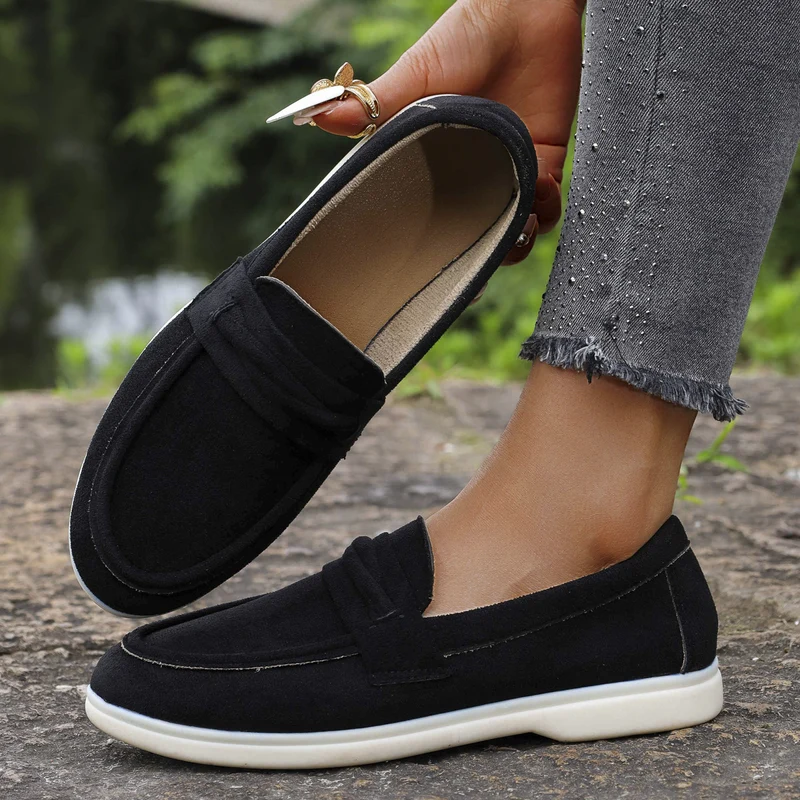 Damen Slip-On-Loafer aus Veloursimitat mit gepolstertem Fußbett Drune