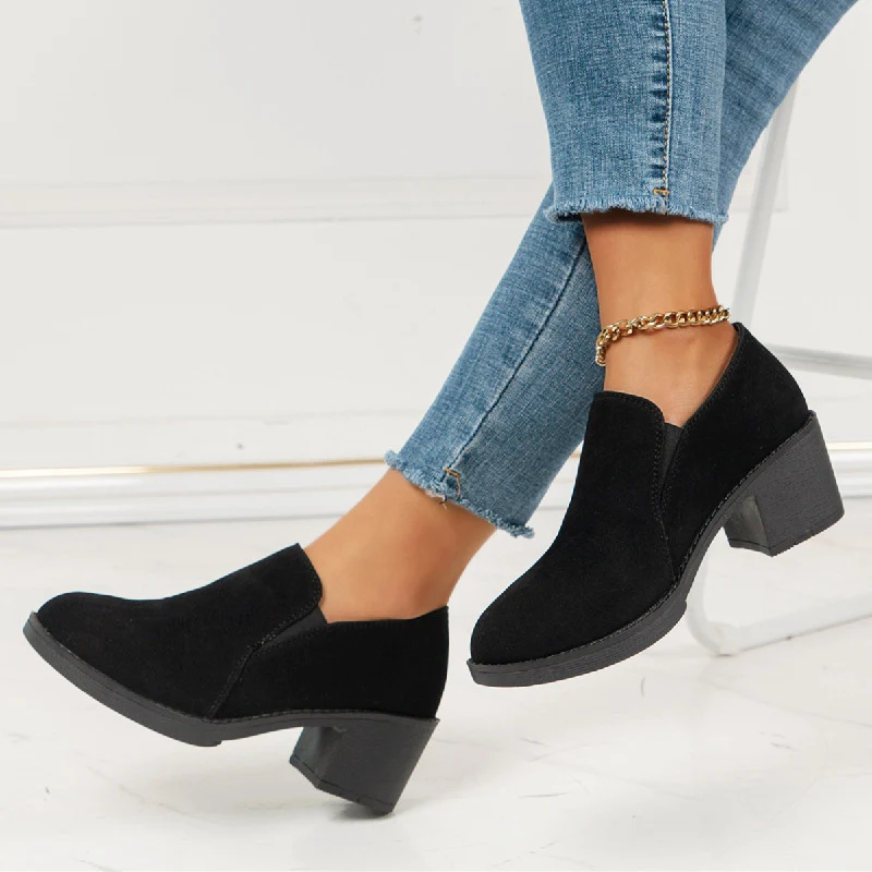 Damen Slip-On Halbschuh mit mittelhohem Blockabsatz und Veloursoberfläche Drune