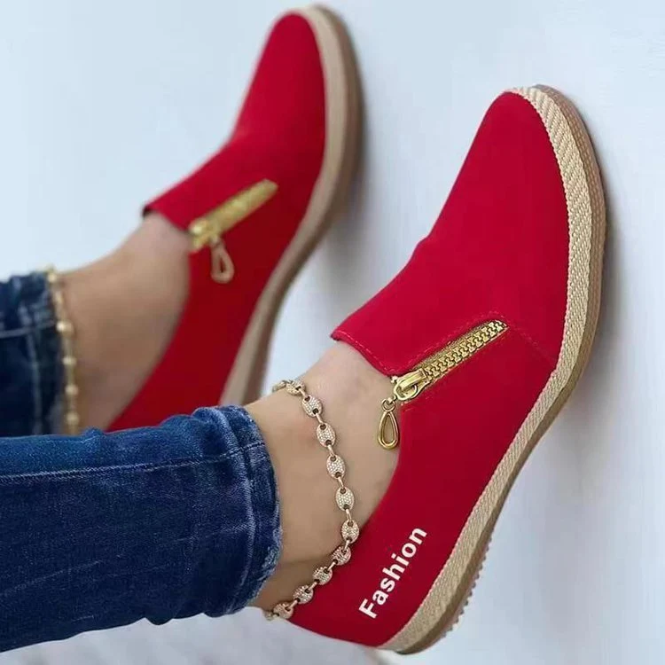 Damen Slip-On Espadrille‑Loafer mit dekorativem Reißverschluss und Keilsohle Drune