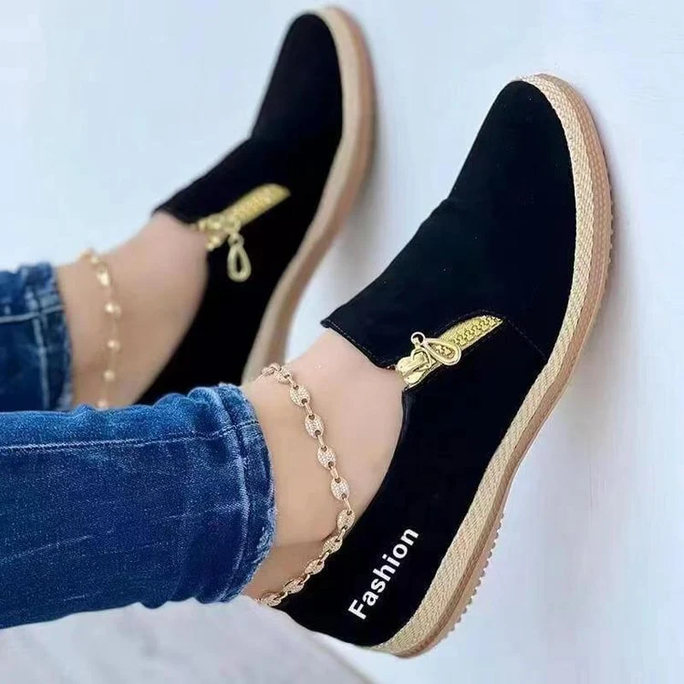 Damen Slip-On Espadrille‑Loafer mit dekorativem Reißverschluss und Keilsohle Drune