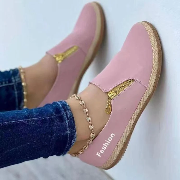 Damen Slip-On Espadrille‑Loafer mit dekorativem Reißverschluss und Keilsohle Drune