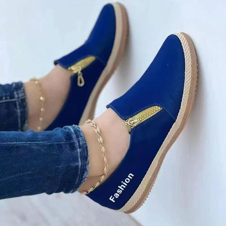 Damen Slip-On Espadrille‑Loafer mit dekorativem Reißverschluss und Keilsohle Drune