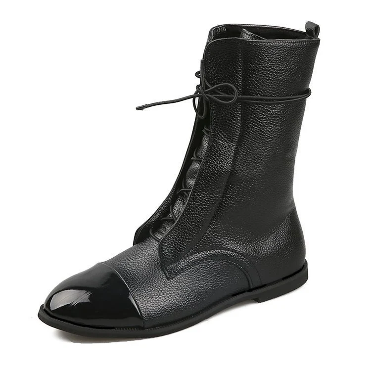 Damen Schnürstiefel mit spitzer Kappenaht und mittelhohem Schaft aus strukturiertem Obermaterial Drune