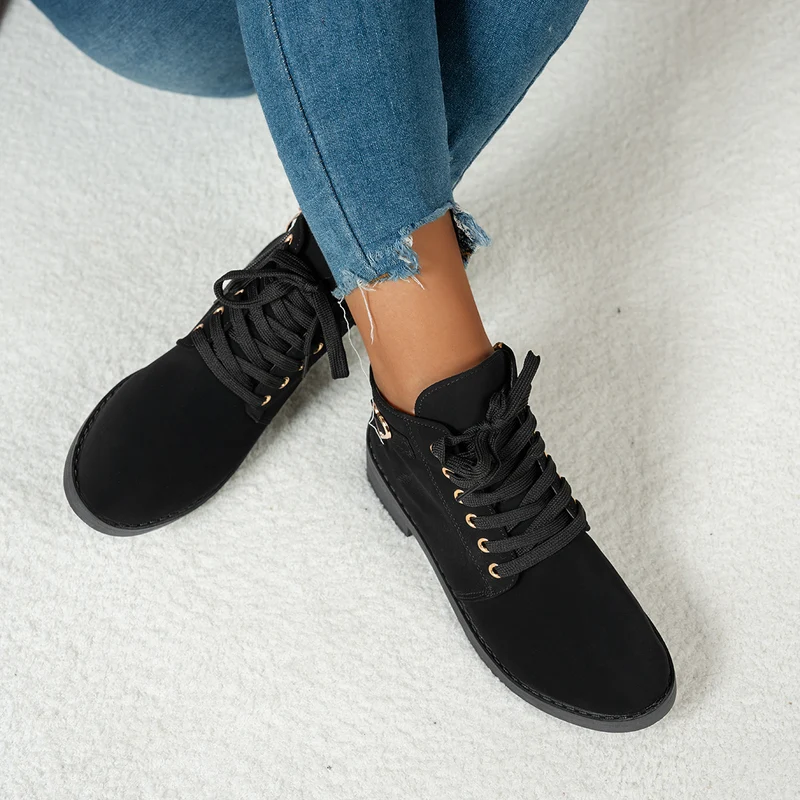Damen Schnür-Ankleboots aus Veloursoptik mit niedrigem Blockabsatz und Herzdetail Drune