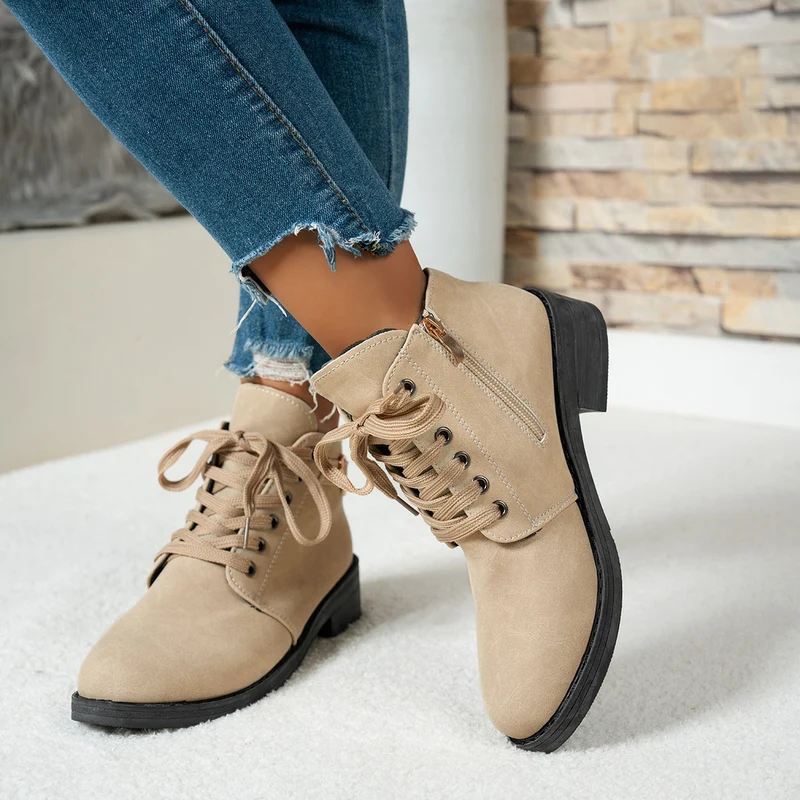 Damen Schnür-Ankleboots aus Veloursoptik mit niedrigem Blockabsatz und Herzdetail Drune