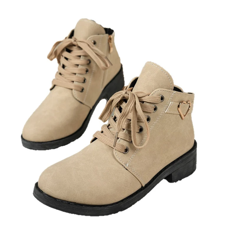 Damen Schnür-Ankleboots aus Veloursoptik mit niedrigem Blockabsatz und Herzdetail Drune