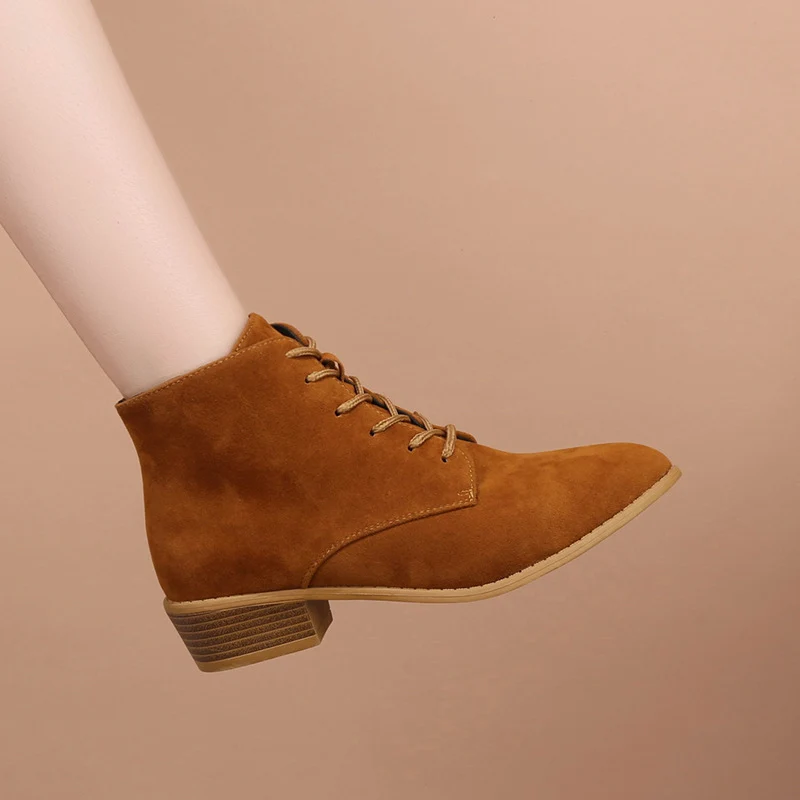 Damen Schnür-Ankleboots aus Veloursleder mit niedrigem Blockabsatz Drune