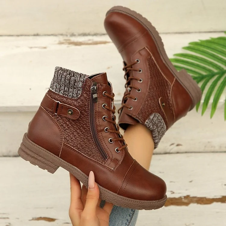 Damen Schnür-Ankle-Boots mit Strickmanschette, seitlichem Reißverschluss und gepolstertem Komfortfußbett Drune