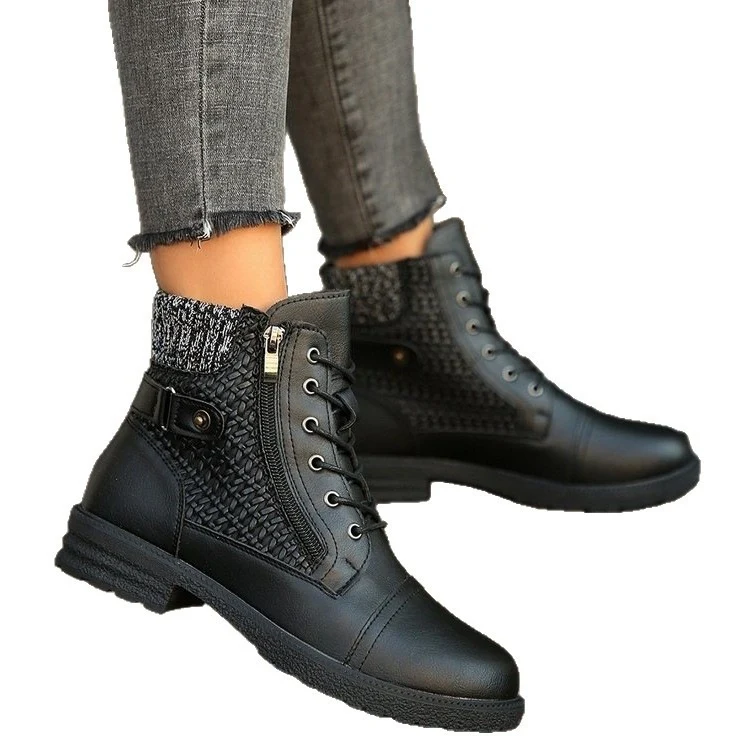Damen Schnür-Ankle-Boots mit Strickmanschette, seitlichem Reißverschluss und gepolstertem Komfortfußbett Drune
