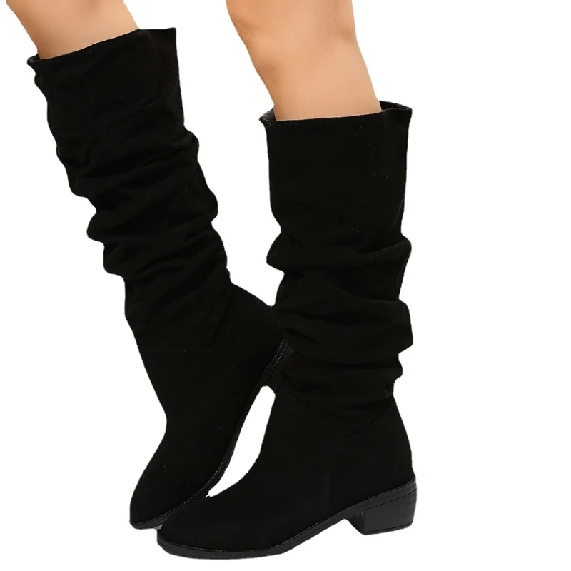 Damen Schlupf-Stiefel mit Slouchschaft und niedrigem Blockabsatz Drune