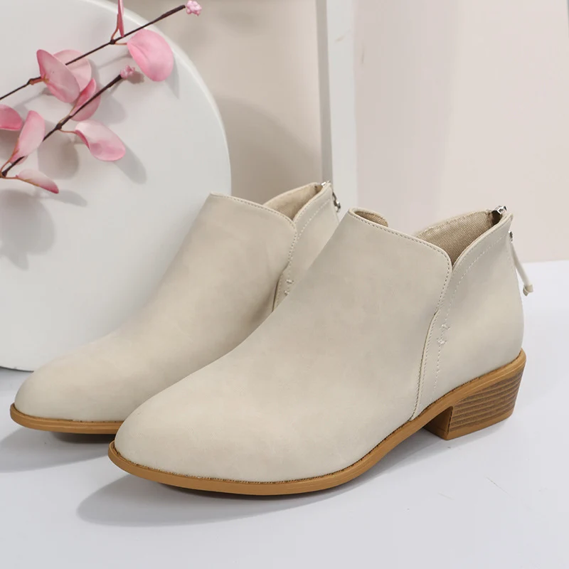 Damen Schlupf-Ankleboots mit hinterem Reißverschluss, spitzer Leisten und niedrigem Blockabsatz Drune
